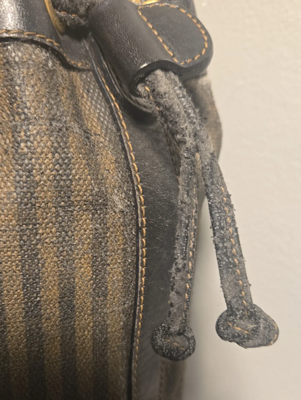 Fendi Brown Striped Canvas Drawstring Crossbody Bag with Pouch